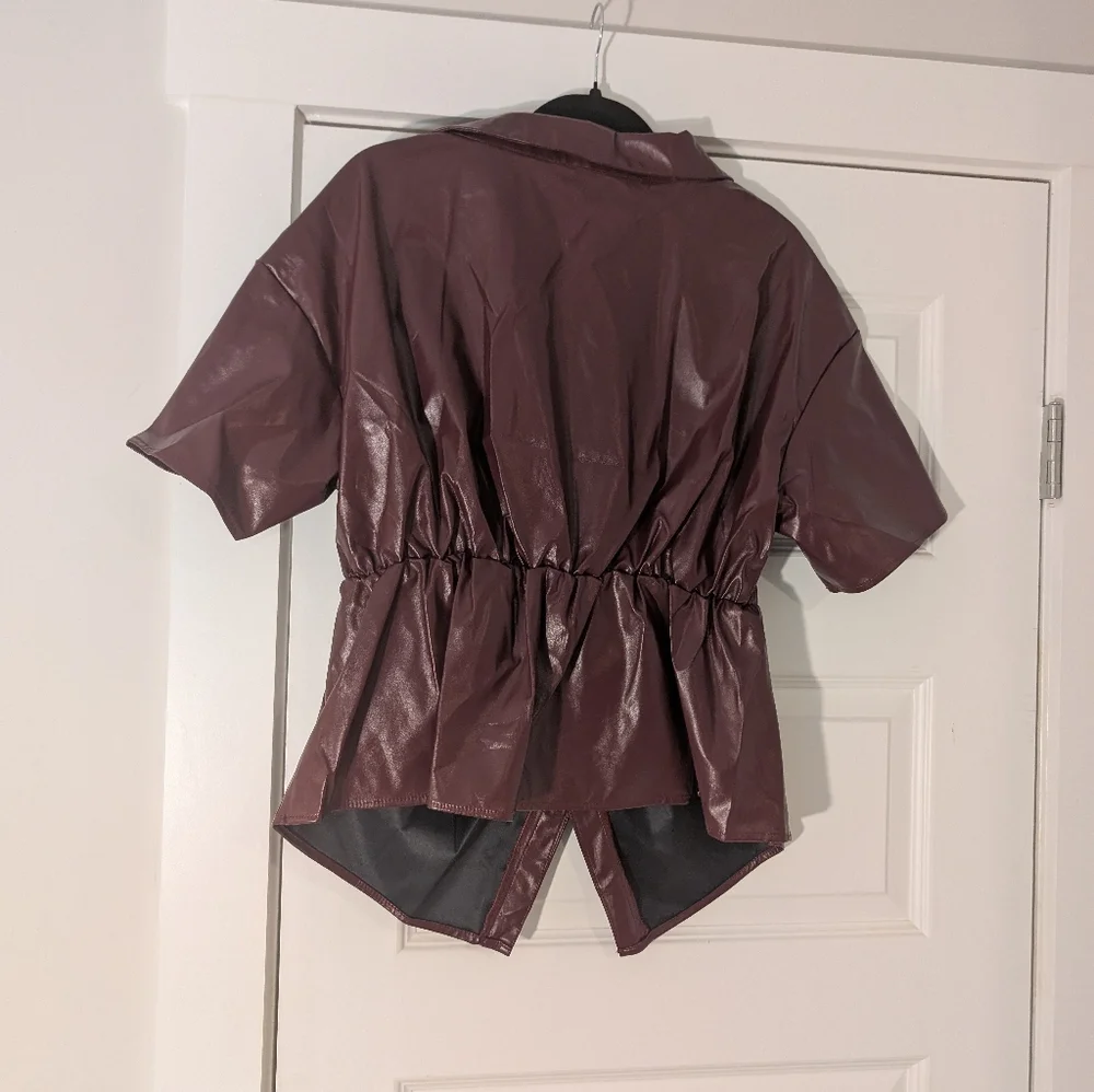 SHEIN Maroon Leather Short Sleeve Top Size 1XL - Picture 4 of 8